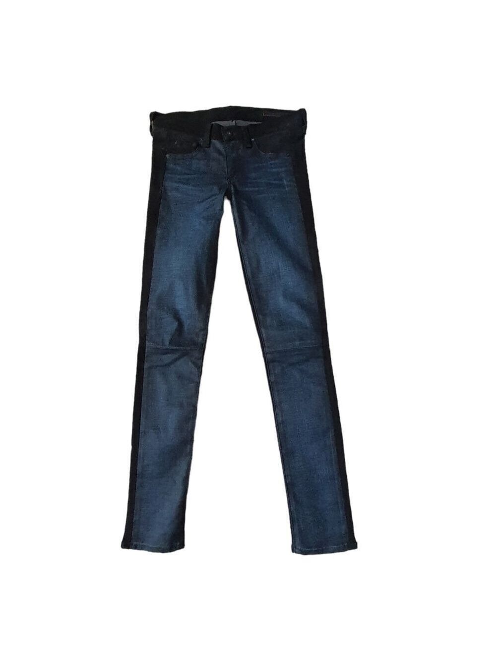 Rag & Bone Lamb Leather + Jean Combo Skinny Pant, Blue, Black, Size 25